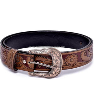 เข็มขัดหนังสไตล์ตะวันตกแกะสลักด้วยมือลายดอกไม้สุดหรูสำหรับคาวบอยพร้อมดีไซน์แบบโบราณหัวเข็มขัดแบบตะวันตก - Product Image 5