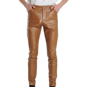 Pantalones de Cuero para Hombre, Ajustados, Brillantes, Color Marrón, Cintura Alta, Cierre de Cremallera, Novedad 2026, Venta al por Mayor - Product Image 6