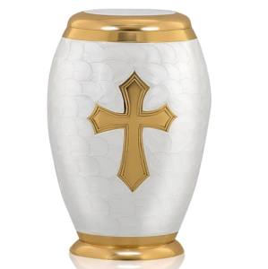 Urna de cremación para adultos de latón con acabado de mármol de color rosa con urnas funerarias de metal con tiras doradas para cenizas humanas. - Product Image 4