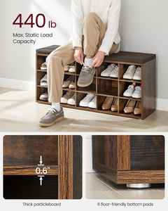 <span class=keywords><strong>Banc</strong></span> <span class=keywords><strong>de</strong></span> <span class=keywords><strong>rangement</strong></span> en bois pour chaussures, <span class=keywords><strong>banc</strong></span> d'entrée avec coussin, <span class=keywords><strong>banc</strong></span> <span class=keywords><strong>de</strong></span> <span class=keywords><strong>rangement</strong></span> avec siège rembourré pour chambre à coucher, marron rustique et marron châtain - Product Image 2