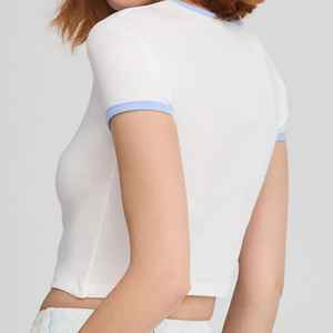 T-shirt ample en coton blanc avec impression de logo personnalisé pour femmes, crop top, t-shirt de haute qualité pour femmes, vente en gros - Product Image 3