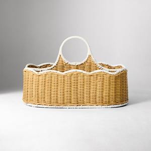 Panier de rangement pour enfants en rotin naturel à bords festonnés avec poignée, fait à la main, organisateur de jouets en osier, décoration de chambre de bébé - Product Image 1