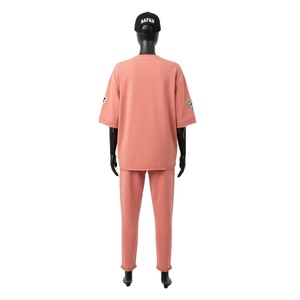 Women summer cotton t <b>shirt</b> 2 piece set 240 gsm french terry smooth touch <b>peach</b> tone custom printed logo Women's Sets - Product Image 2