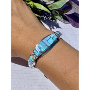 Stanley Manygoats Pulsera de eslabones con incrustaciones de turquesa Natural Golden Hill y plata de ley, pulseras de moda - Product Image 2