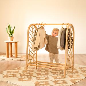 Porte-vêtements en bois de rotin naturel pour enfants, portemanteau, écharpe, vêtements naturels pour bébés - Product Image 3