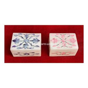 Embalaje de exportación de clase alta, cajas de joyería con incrustaciones de mopa rosa de mármol blanco de forma Rectangular con caja de almacenamiento de joyería de tamaño personalizado - Product Image 1