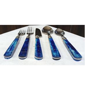 El último juego de cubiertos de acero inoxidable con mango de hueso azul marino, acabado plateado, mesa de comedor para el hogar, juegos de cubiertos - Product Image 4