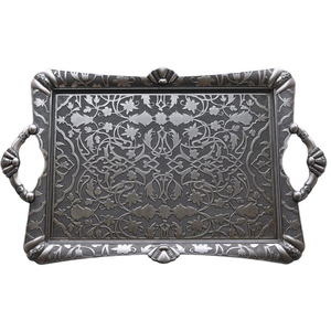 Plateau de service rond en argent plaqué vintage de luxe avec poignées, plateau décoratif en métal pour la maison, l'hôtel, le restaurant, plateau à café et à thé - Product Image 6