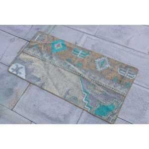 Alfombra Turca, Alfombra Vintage de 1.6x3.2 pies, Alfombra de Lana con Rayas Azules - Product Image 2