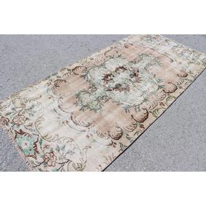 Turkish 4x8.3 ft Rug, Area Vintage Rug, <b>Brown</b> Plants & trees <b>Wool</b> Rug - Product Image 2