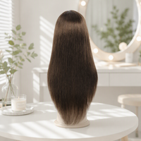 Cheveux indiens Remy longs avec frange complète # Perruque brune naturelle lisse, fabriquée à la machine, densité 200%, pour femmes noires