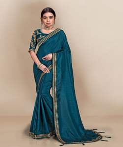 Nouveau attrayant riche Look fête porter lourd broderie Net Saree avec chemisier pièce femmes indiennes portent bas prix en gros Surat vêtement - Product Image 4