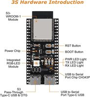 Carte de développement ESP32 S3 N16R8 ESP32-S3-DevKitC-1, microcontrôleur, processeur ESP WROOM 32, double type C, mémoire flash externe