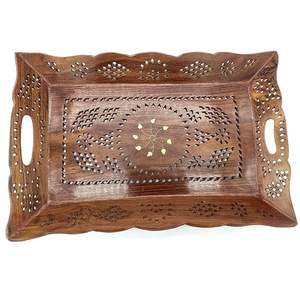 Bandeja de madera rectangular compacta para uso en la cocina Bandeja de servicio de madera artesanal clásica para decoración del hogar para bandeja de servicio de café - Product Image 6