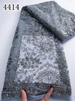 Prix d'usine 4414 Tissu de dentelle perlée verte brodée à la française, sexy, pour mariage, fête, robe de soirée de mariée de Dubaï