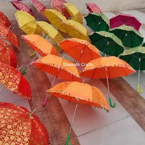 Traditional Indian Umbrella Parasol Multi Colored Embroidery Umbrella For Wedding Decoration