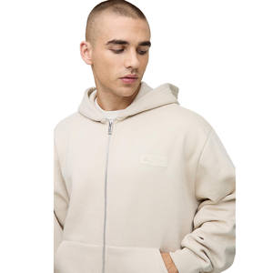 Beige Heavyweight Fleece Men's Tracksuit Full Zip Hoodie and <b>Wide</b> Leg Sweatpants Soft <b>Combed</b> Cotton Winter Streetwear Set - Product Image 3