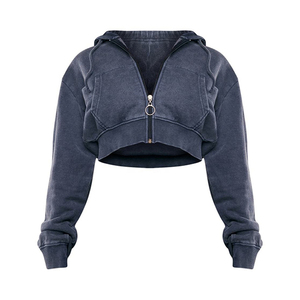 Alta Calidad recién llegado algodón hecho mujeres Crop Top Hoodie 100% algodón manga larga ropa Casual moda Crop Hoodies - Product Image 1
