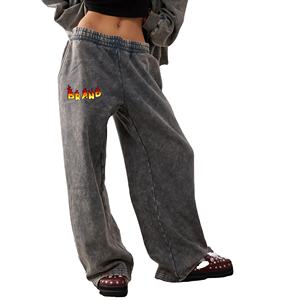 Venta al por mayor 100% algodón de peso pesado 450GSM lavado con ácido de gran tamaño personalizado DTF impreso Logo Streetwear pantalones de chándal de las mujeres - Product Image 1