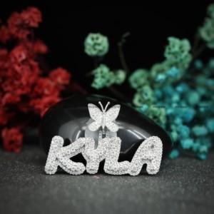 Pendentif personnalisé avec fermoir papillon en argent sterling 925, diamant moissanite taille brillant rond, bijoux hip-hop pour hommes et femmes - Product Image 1