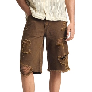 Shorts en jean décontractés taille haute pour hommes, style déchiré, délavage clair, respirants, coupe droite, nouvelle mode, vente en gros - Product Image 1