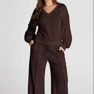 Conjunto Deportivo Informal Estampado Ligero para Mujer, Conjunto de Invierno de Dos Piezas, 100% Algodón - Product Image 1