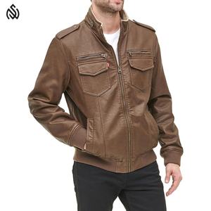 แจ็กเก็ตหนัง PU แท้คอตั้งสำหรับผู้ชายใส่โลโก้ได้ตามต้องการสำหรับฤดูหนาว - Product Image 6