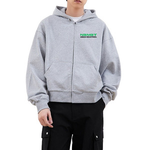 Vente en gros Sweat à capuche zippé vierge Oversize 500 400 GSM Puff Printing Zipper Hoodies Thermal Heavyweight Custom Zip Up Hoodie - Product Image 1