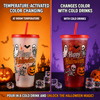 Gobelets personnalisés Halloween 24oz à changement de couleur avec pailles – Gobelets réutilisables en plastique pour vente en gros – Gobelets magiques pour boissons froides et fêtes