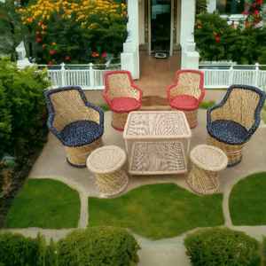 Ensemble de table et chaise de jardin en bambou Super Deluxe Ensemble de meubles de jardin d'extérieur avec 4 chaises et ensemble de table/pouf - Product Image 5