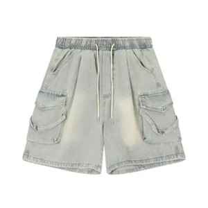 New Washed Cotton Distressed Embroidery <b>Men</b> <b>Jean</b> Shorts Custom logo Printing Oversize Loose Denim Shorts Baggy Jorts <b>for</b> <b>Men</b> - Product Image 1