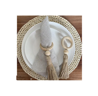 Holz Servietten ring Neue gewebte Schnur Servietten schnalle mit Boho Quaste Pastoral Style Holz perle für Party Hochzeit verwenden