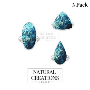 Anillo de Compromiso Unisex de Plata de Ley 925 con Acabado de Alta Calidad, Engaste de Bisel, Shattuckita, Forma de Trillón, Ovalado, Pera, Estilo Clásico - Product Image 2