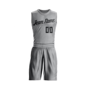Conjunto de camiseta de baloncesto gris personalizada, sin mangas, de malla, 100% poliéster, que absorbe la humedad, con estampado del nombre del equipo, unisex, para adultos - Product Image 2