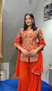 Sharara Suit Mujer Étnico Kurta Pijama Sharara South Faux Georgette Tela Mejor Calidad Fiesta Causal Ropa Formal India - Product Image 3