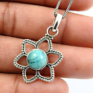 Charmant pendentif en argent sterling 925 pierre précieuse turquoise naturelle aspect classique breloque bijoux faits main prix de gros fournisseurs - Product Image 3