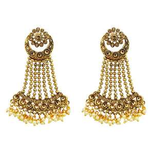 Boucles d'oreilles pendantes en plaqué or blanc avec pierre autrichienne marron Kriaa Style mignon avec perle et diamant pour les mariages Parties-1310534A - Product Image 1