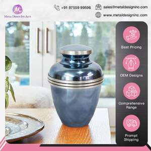 Venta al por mayor de urnas conmemorativas de latón metálico con bandas azules grandes y elegantes contenedores de recuerdo para almacenamiento de cenizas hechas en la India - Product Image 4