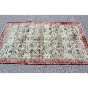 Tapis turc vintage 3,8 x 6,6 pieds, tapis d'intérieur, tapis en laine bordé de rouge et de vert - Product Image 3