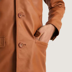 Manteau long en cuir pour hommes de la meilleure conception, facile à porter, fermeture à double boutonnage, de haute qualité, fabriqué en usine au Pakistan - Product Image 5