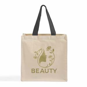 กระเป๋าผ้าแคนวาสหูหิ้วผ้าฝ้ายพิมพ์โลโก้สีพื้นแบบกำหนดเอง ขนาด 15x15x7 นิ้ว - Product Image 2