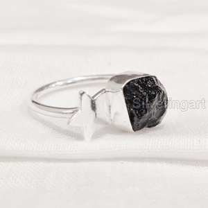 Bague pour femme en pierre brute, tourmaline noire naturelle, pierre de naissance d'octobre, ajustable, en argent sterling 925 - Product Image 3