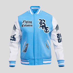 Slim Fit Men's Premium Real Leather Arms Bomber Varsity Jacket with Quilted Detail Varsity Jacket - Product Image 2