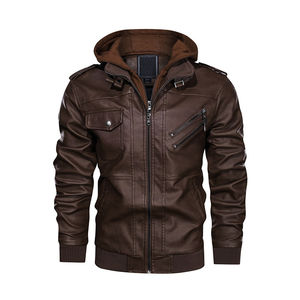 Blouson aviateur en cuir de vachette marron avec logo personnalisé, poignets et ourlet côtelés, tissu en toile, prix d'usine - Product Image 2