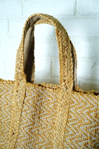 Bolso Tote de Yute Tejido Estilo Bohemio con Patrón Geométrico, Correa para el Hombro, Abierto por Arriba, Ecológico, para Uso Diario de Mujeres en Verano - Product Image 3