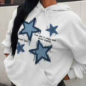 Sudadera con capucha Retro con estampado de estrella azul para mujer, sudadera informal Multicolor, sudaderas holgadas Vintage Y2K, ropa cómoda de lana para mujer - Product Image 1