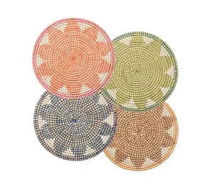 Natural Seagrass <b>Placemats</b> with Floral and Geometric Motifs Round Woven <b>Table</b> Mats Eco Friendly Rustic <b>Dining</b> <b>Table</b> Decor - Product Image 1