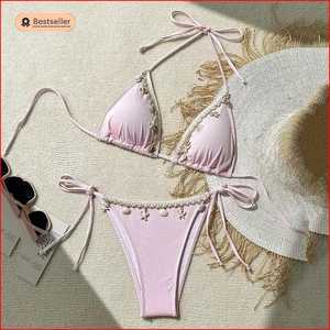 Robe sexy ivoire pour la sortie à la plage ensemble de bikini perlé et audacieux prêt à porter sexy nouveau design personnalisé - Product Image 4