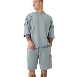 Conjunto Casual de Verano para Hombre de Alta Calidad, con Logotipo Personalizado, Bolsillos Tipo Cargo, Camiseta Oversize 100% Algodón, Pantalones Cortos, Tallas Personalizables - Product Image 1