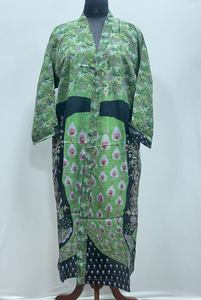 Nuevo Diseño de Bata de Seda Bohemia para Verano, Estilo Sari, con Cuello en V, Cierre con Cordón, Mangas Largas, Camisón - Product Image 2